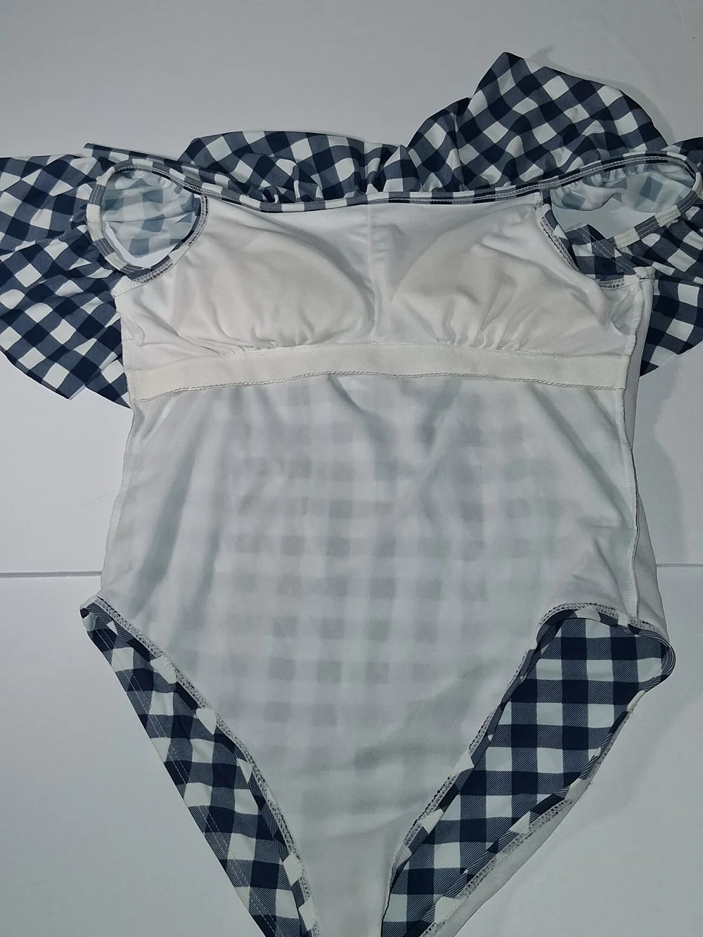 CABANA DEL SOL Women's Navy/White Ruffle One-Piece Swimsuit Size Medium